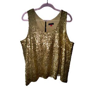 Vince Camuto Large Gold Sequin Party Tank Top Sparkles Glamour Retro Bling Y2K‎